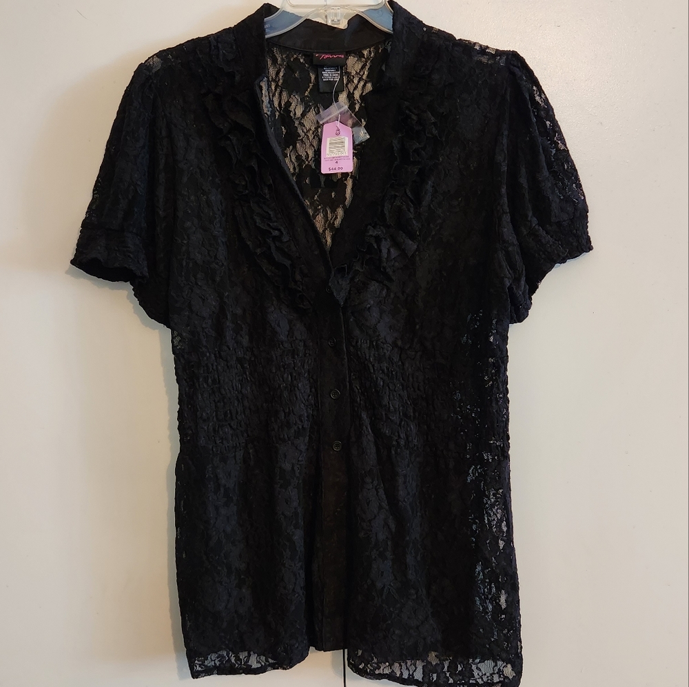 Torrid black lace V Neck button up Babydoll Top size 4 new